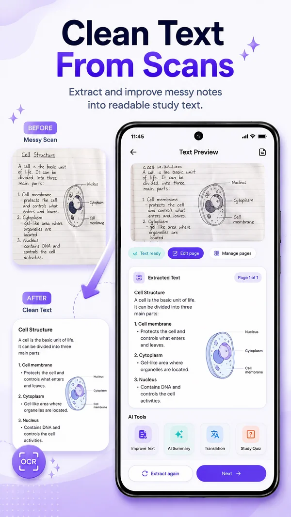 Studiva OCR text cleanup screenshot.