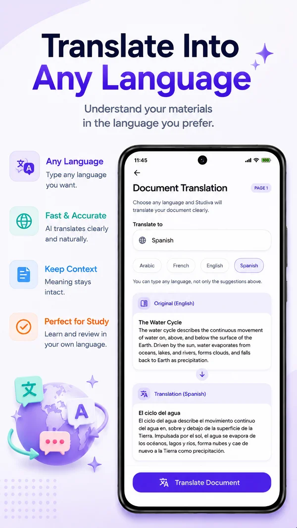 Studiva translation screenshot.